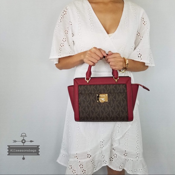 Michael Kors Small Tina satchel brown cherry bag - Picture 3 of 8